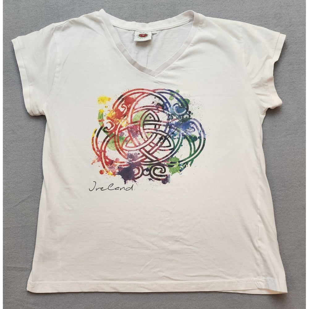 Traditional Craft Ireland Celtic Knot Watercolor V-Neck T-Shirt White Large